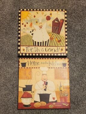 Chef Kitchen Wall Art Panel Set - Yellow & Cream